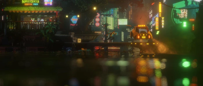 store and car illustration cyberpunk video games pixel art 2k 4k