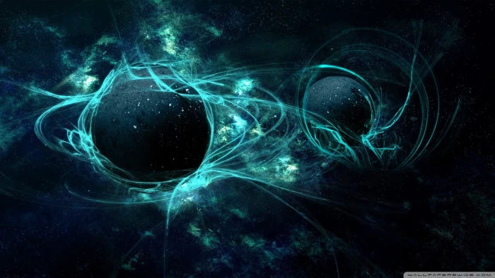 teal and black abstract painting planet space blue green 2k