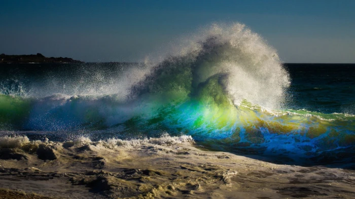 waves beach rainbows water motion power in nature 2k