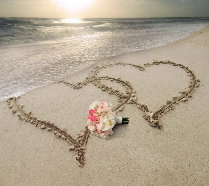 white and pink bouquet of flowers nature love beach sand