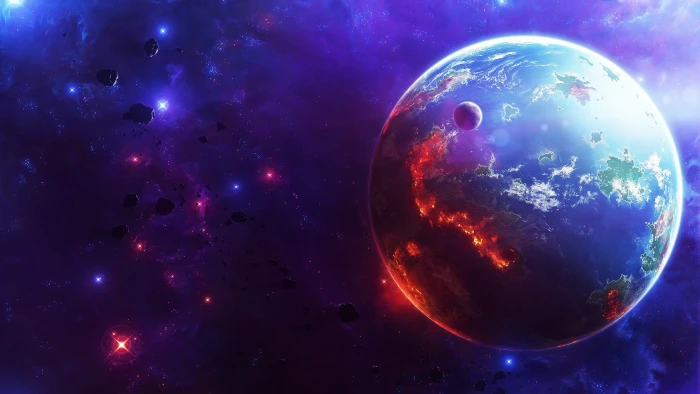 Earth in space wallpaper universe stars digital art planet 2k