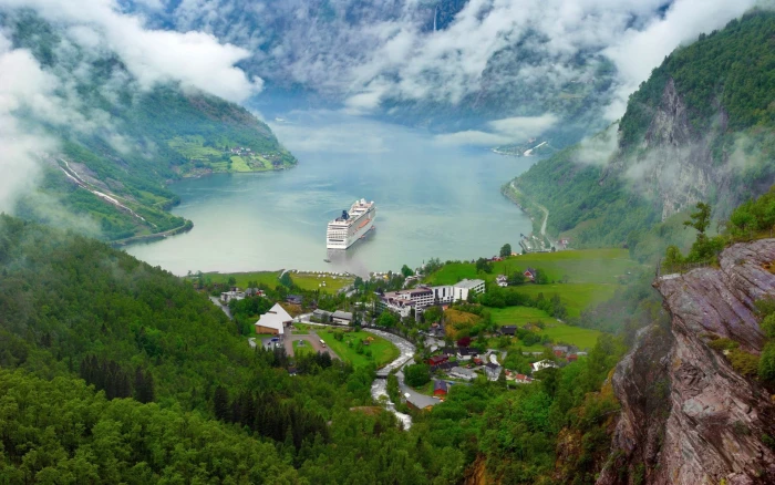 landscape of forest Norway nature river lake ship cruise 2k