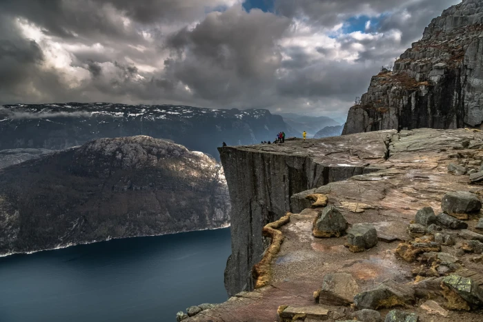 nature mountains landscape Norway cliff rock gray Preikestolen 2k