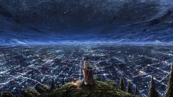 woman sitting on edge of mountain person green cliff during night time 2k