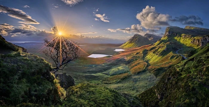 bird eye photography of forest nature landscape Skye island 2k