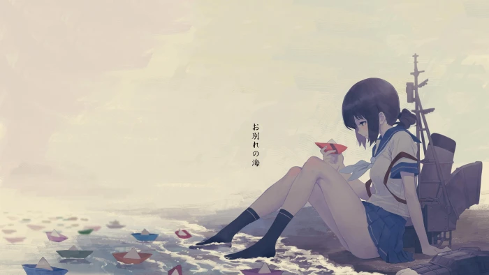 black haired female anime character girls school uniform 2k 4k