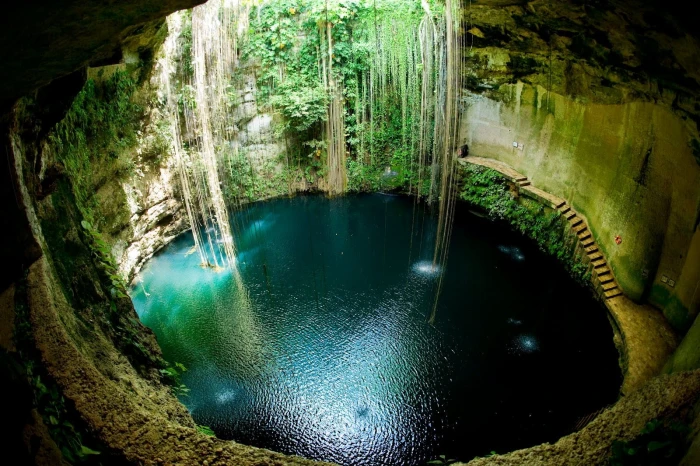 body of water cenotes pit sinkholes Mexico circle nature 2k