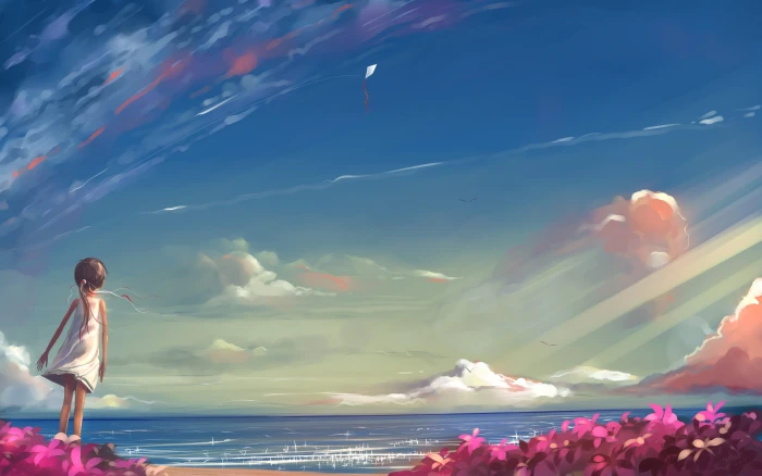 brown haired female anime character illustration landscape nature 2k 4k