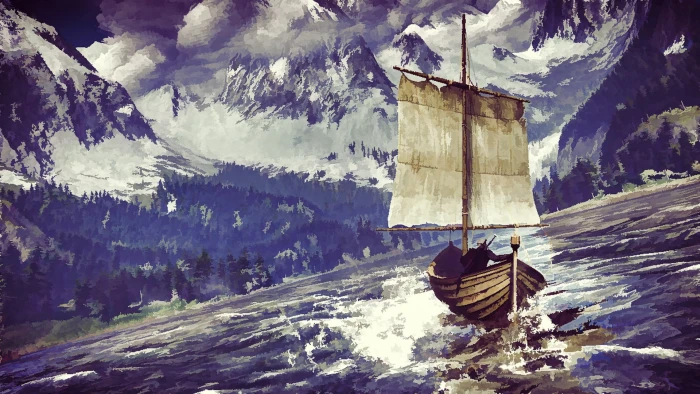 brown wooden boat on body of water digital art The Witcher 3 Wild Hunt 2k