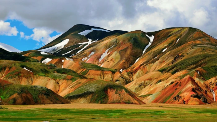 grass covered mountains painting nature landscape Iceland 2k