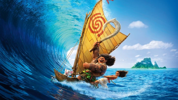 Moana and Maui movie scene Vaiana Disney princesses water 2k
