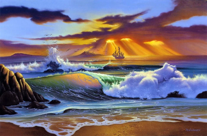 sea waves animated wallpaper beach art painting craft sun 2k
