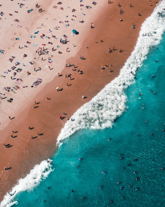 seashore beach landscape aerial view drone photo crowds