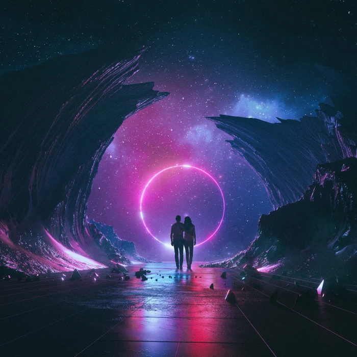 slihouette of persons two silhouette person beeple digital art 2k