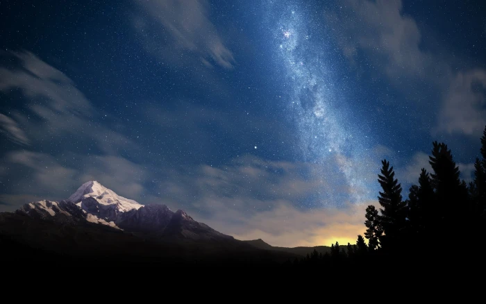 starry sky nature mountains trees stars space Milky Way 2k