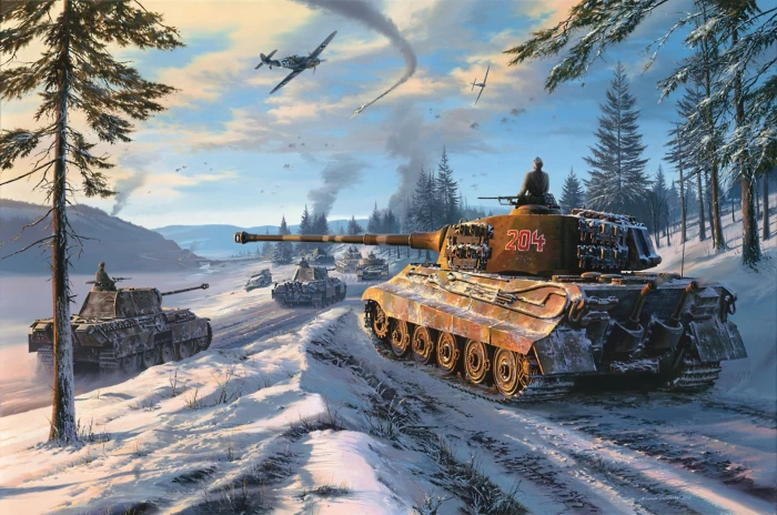 tank wars illustration winter forest the sky snow figure 2k