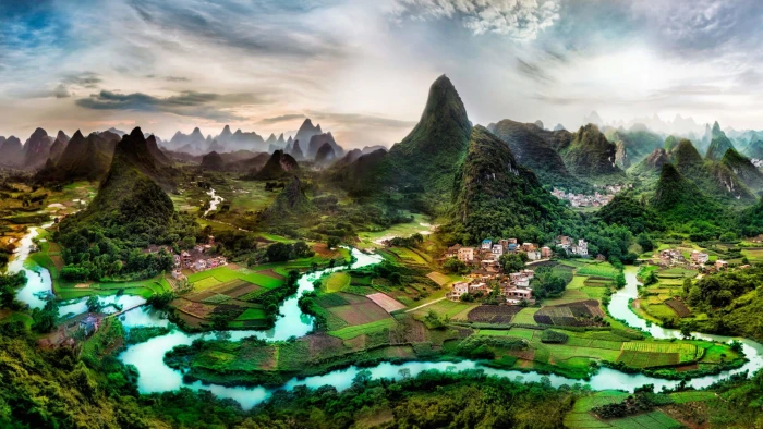 water nature Li River China landscape mountains scenics 2k