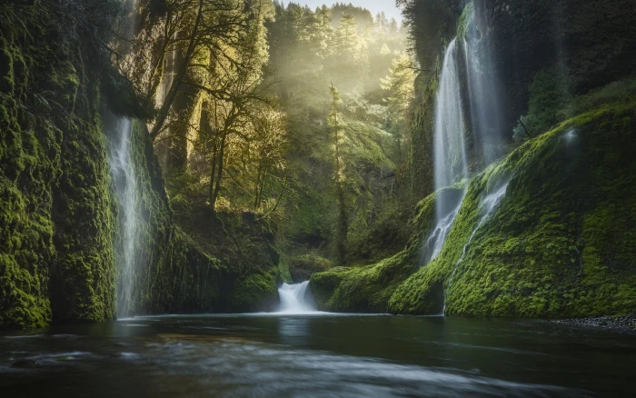 waterfalls scenery of during daytime nature landscape 2k