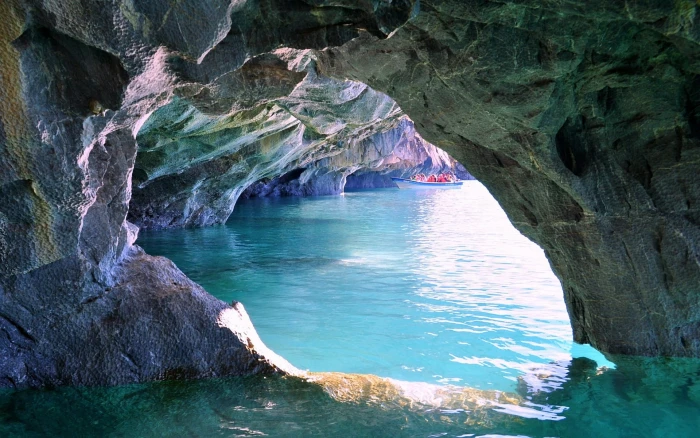body of water nature landscape Chile lake cave rock erosion 2k