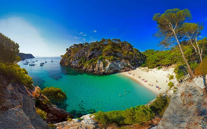 green trees nature landscape beach sea sand Spain island 2k