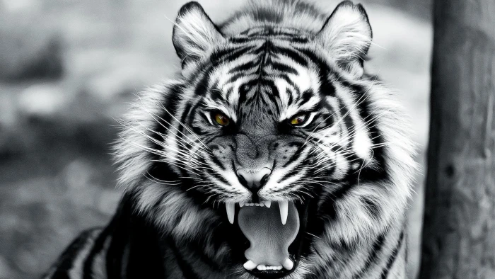 grayscale photo of tiger