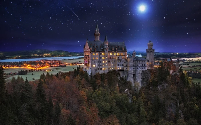 castle during nighttime gray night time landscape 2k