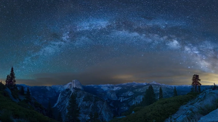 starry night trees nature landscape Yosemite National Park 2k