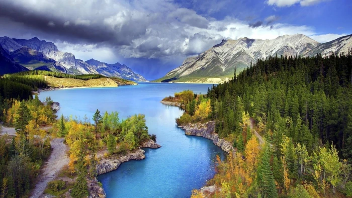 abraham lake canada mountain mount scenery nature reserve 2k