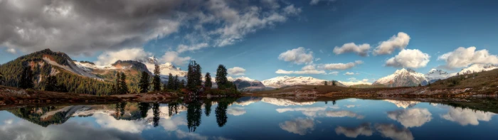 green leafed trees landscape nature lake reflection mountains 2k 4k
