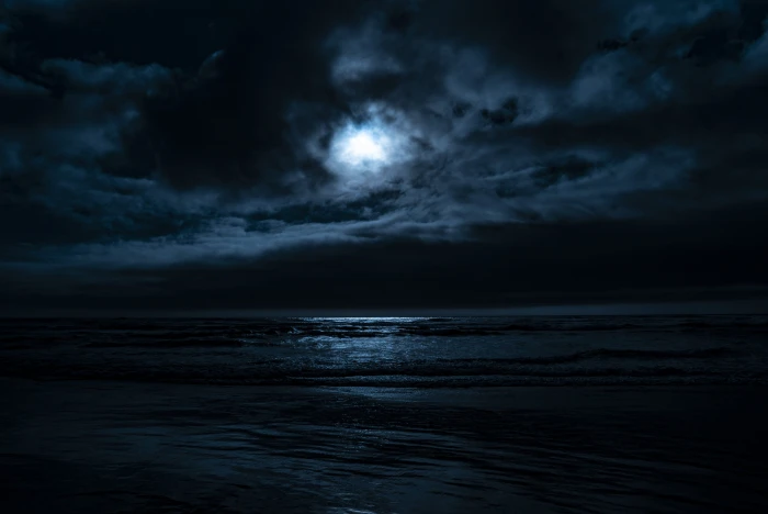 body of water under full moon sea night ocean dark moonlight 2k 4k