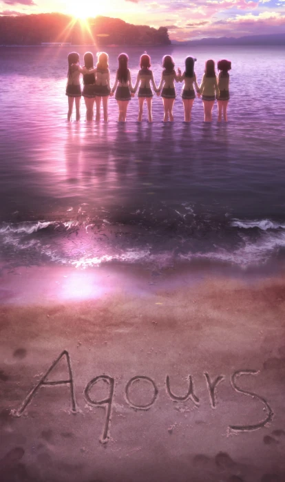 Love Live Sunshine beach anime girls sunlight holding hands 2k