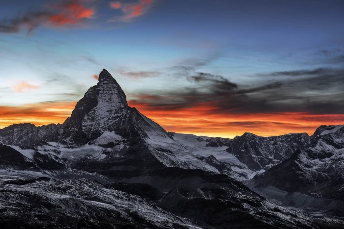 Matterhorn nature sunset Switzerland mountains sky dark 2k