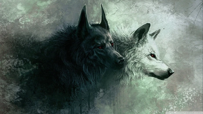 two white and black wolves digital wallpaper wolf animals animal themes 2k