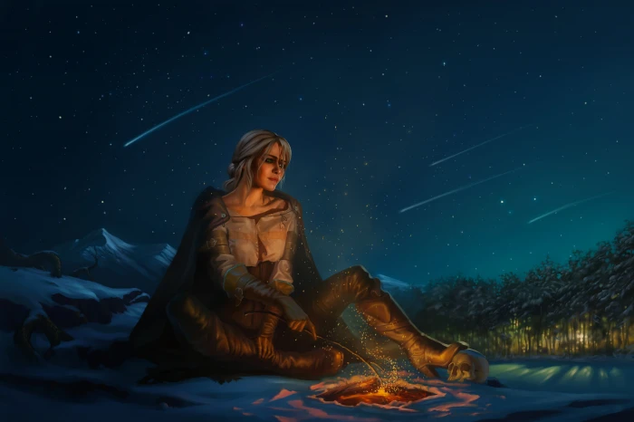 forest the sky girl snow trees mountains night skull 2k 4k 5k