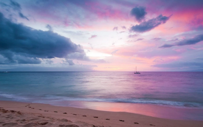 Blissful purple sunset blue beach beaches sailing 2k