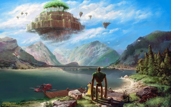 floating island illustration artwork digital art Castle in the Sky 2k