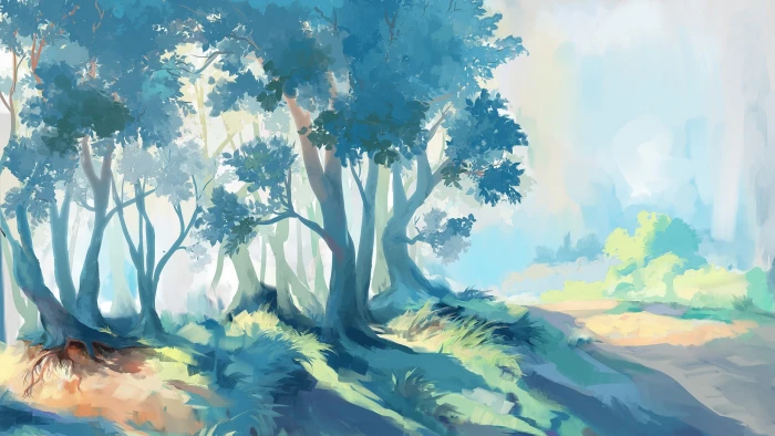 forest digital wallpaper artwork art trees bright 2k