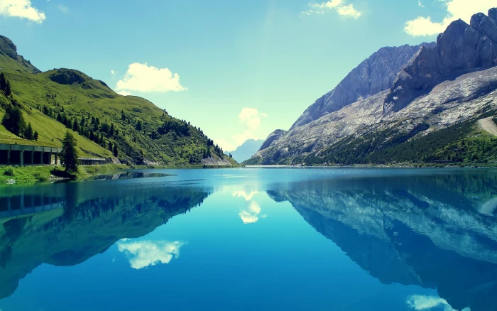 green mountains nature landscape clouds trees hills blue 2k