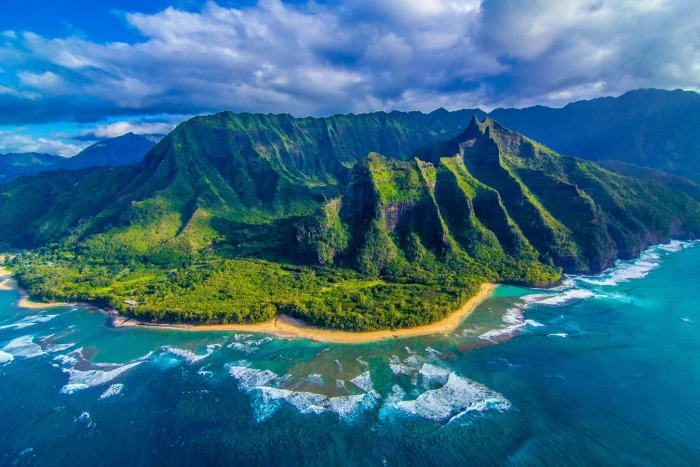 Island Hawaii green tropical island Ocean Nature panorama 2k