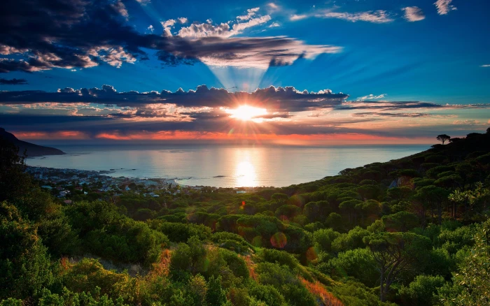 South Africa Cape Town sunset scenery sea coast sky clouds 2k