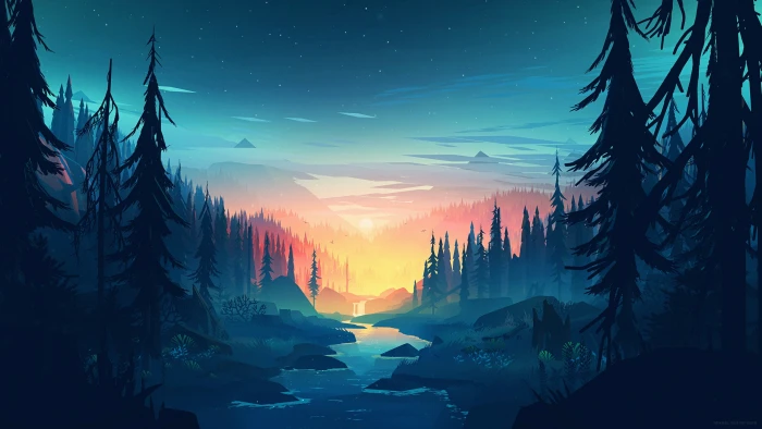 Sunset The sun Mountains game River Forest View Hills 2k