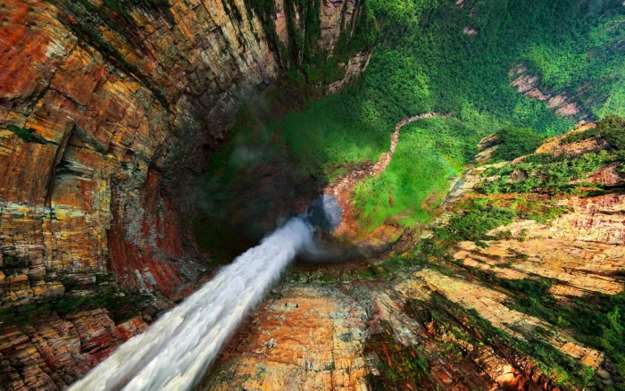 waterfalls and mountains untitled forest cliff nature landscape 2k