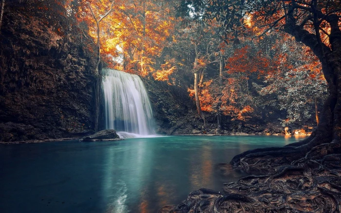 waterfalls and trees landscape photography of nature 2k