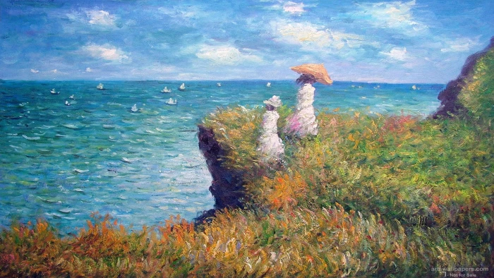Acantilado mar mujeres Oleo Pintura water sea nature 2k
