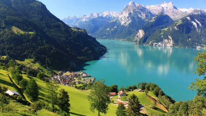 Switzerland nature mountains landscape lake lucerne 2k