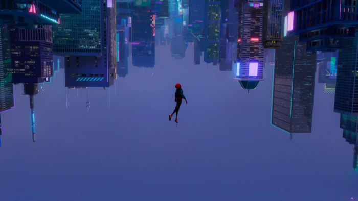 cyberpunk skyscraper upside down animated movies Spider Man 67 2k