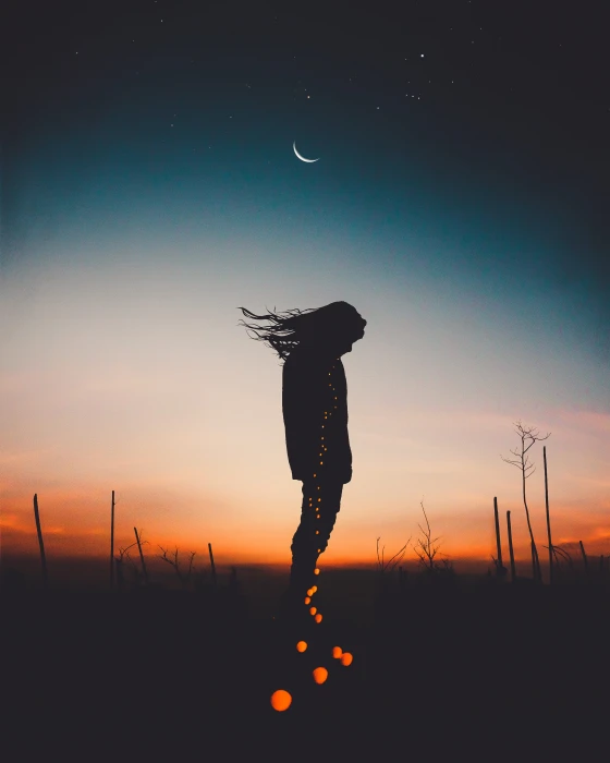 dawn nature sky person backlit dark dusk girl moon silhouette 2k