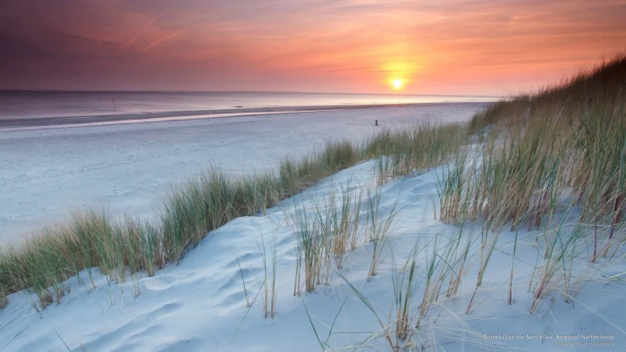 Sunset Over the North Sea Ameland Netherlands Beaches 2k