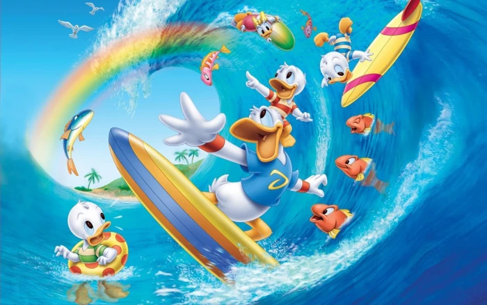 Walt Disney Donald Duck Summer Surf Beach Sea Fish Cartoon Pictures Desktop Wallpaper Hd For Mobile Phones And Laptops 2k