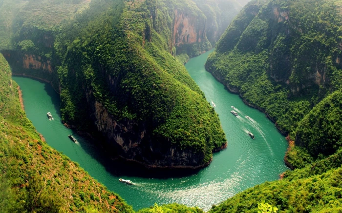 green mountain nature landscape trees forest river China 2k